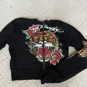 Ed Hardy Black Jacket with Tiger and Rose Design